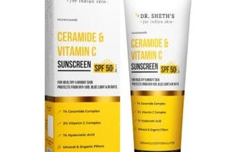 Dr. Sheth's Ceramide & Vitamin C Sunscreen SPF 50+ PA++++ |In-Vivo Tested | For Healthy & Bright Skin | Lightweight & Non Greasy | For UVA/UVB & Blue Light & IR Protection | No...